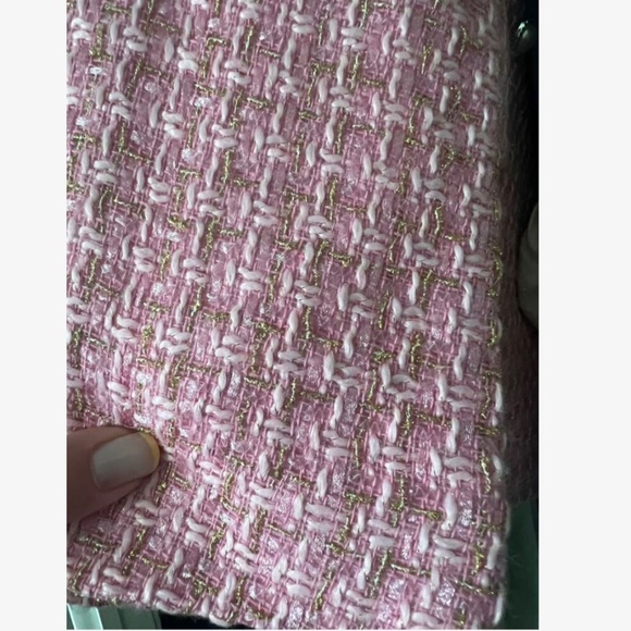 Classic Plaid Tweed Double Breasted Pink Blazer Jacket Long Sleeve - Picture 11 of 11